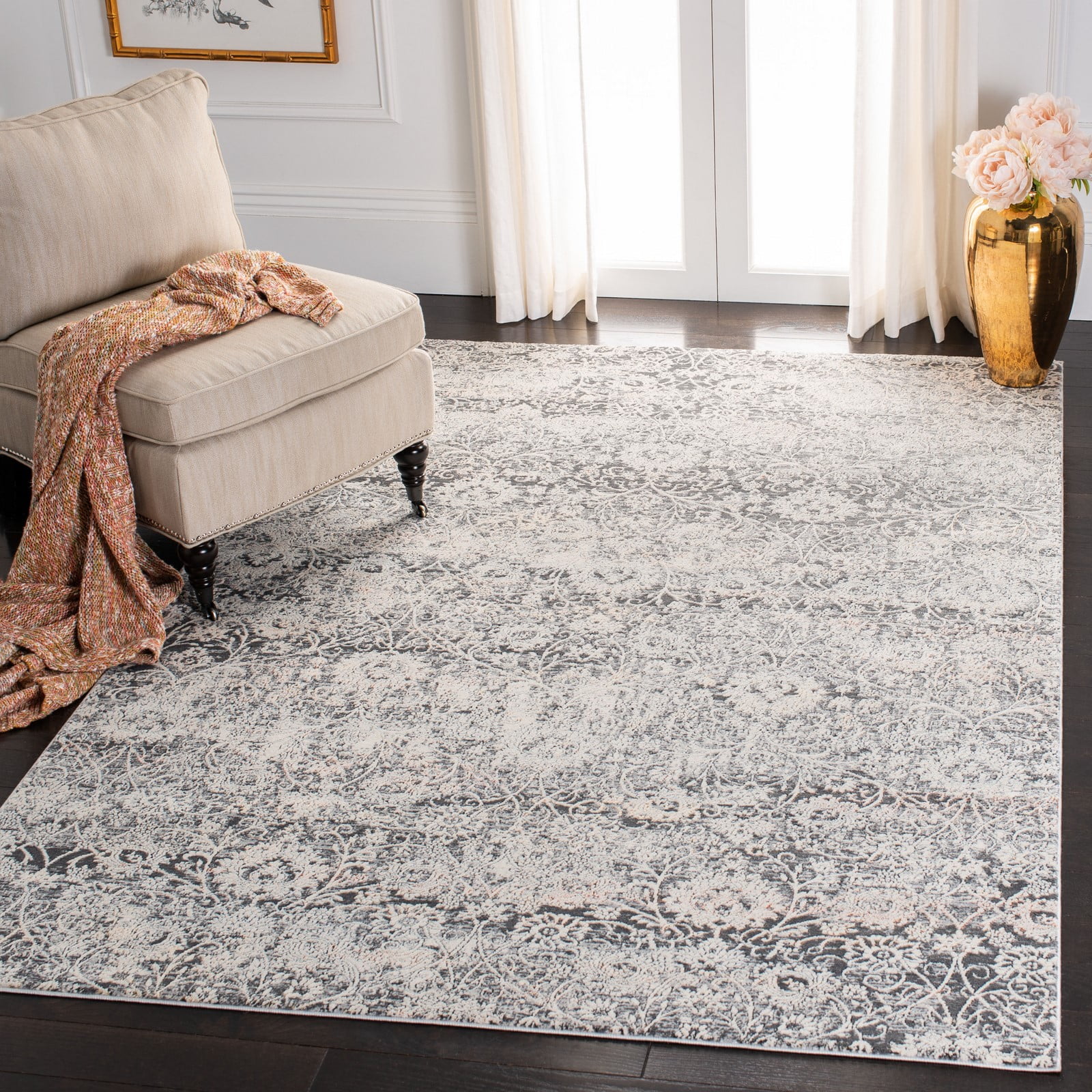 SAFAVIEH Moon Dust Area Rug – 5'3 X 7'7, Blue & Ivory Vintage Oriental Design, Viscose & Polyester 1 thumbnail image