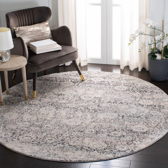SAFAVIEH Alhambra Euphemia Floral Bordered Area Rug, Cream/Grey, 6'7" x 6'7" Round
