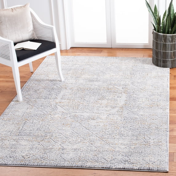SAFAVIEH Alhambra Evan Floral Bordered Area Rug, Light Grey/Grey, 5'3" x 7'7"