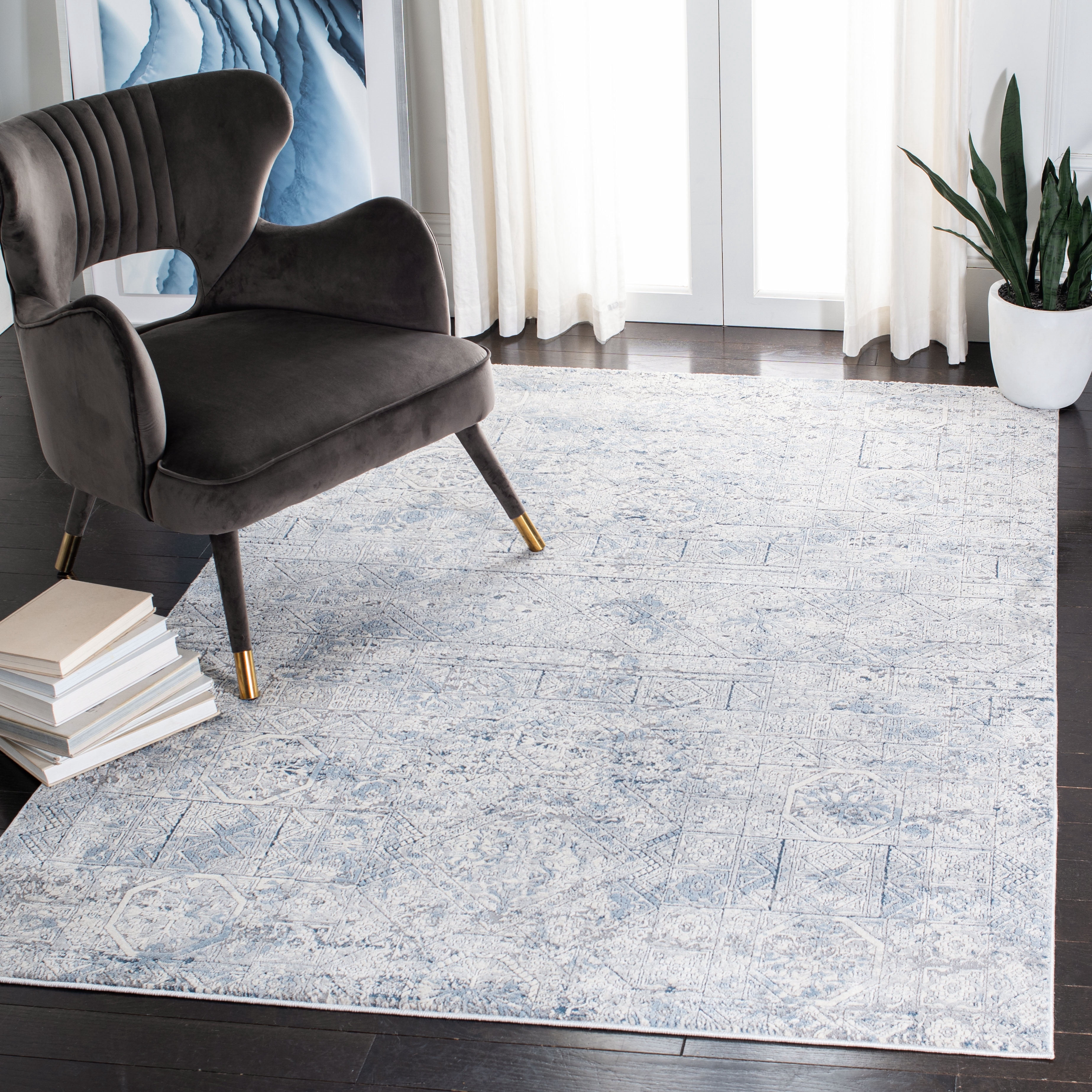 SAFAVIEH Alhambra Holden Abstract Area Rug, Ivory/Grey, 4' x 6'