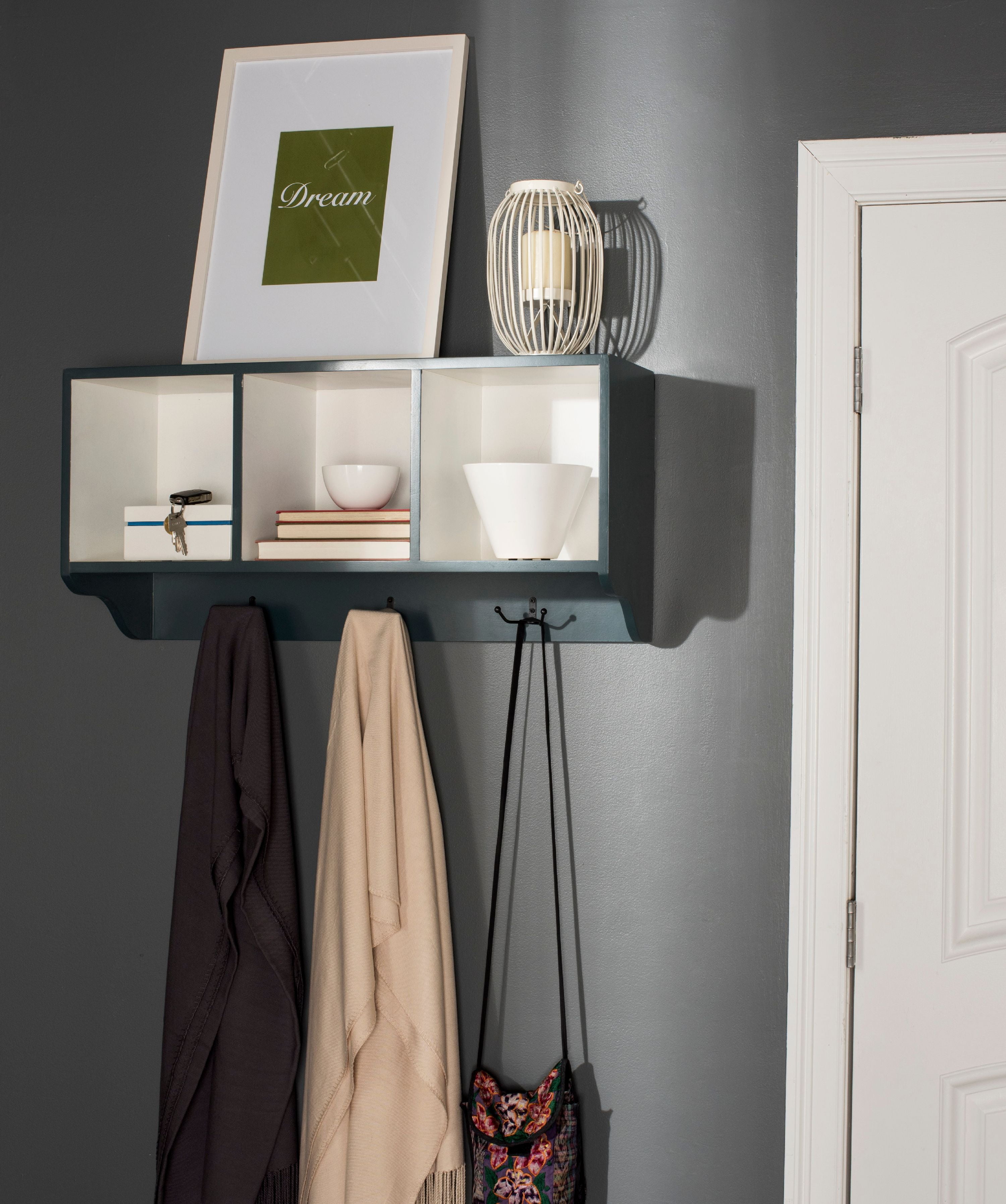 Ash Grey and White Transitional Wooden Wall Shelf with Storage