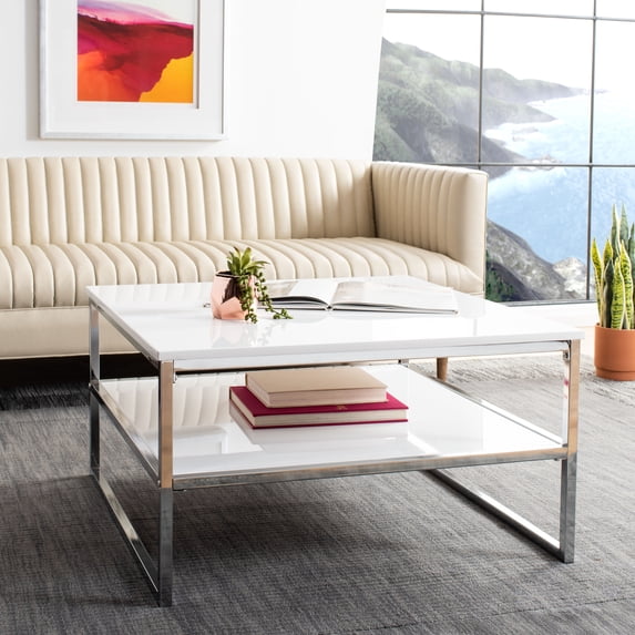 SAFAVIEH Aliza Glam 2 Tier Square Coffee Table, White/Chrome