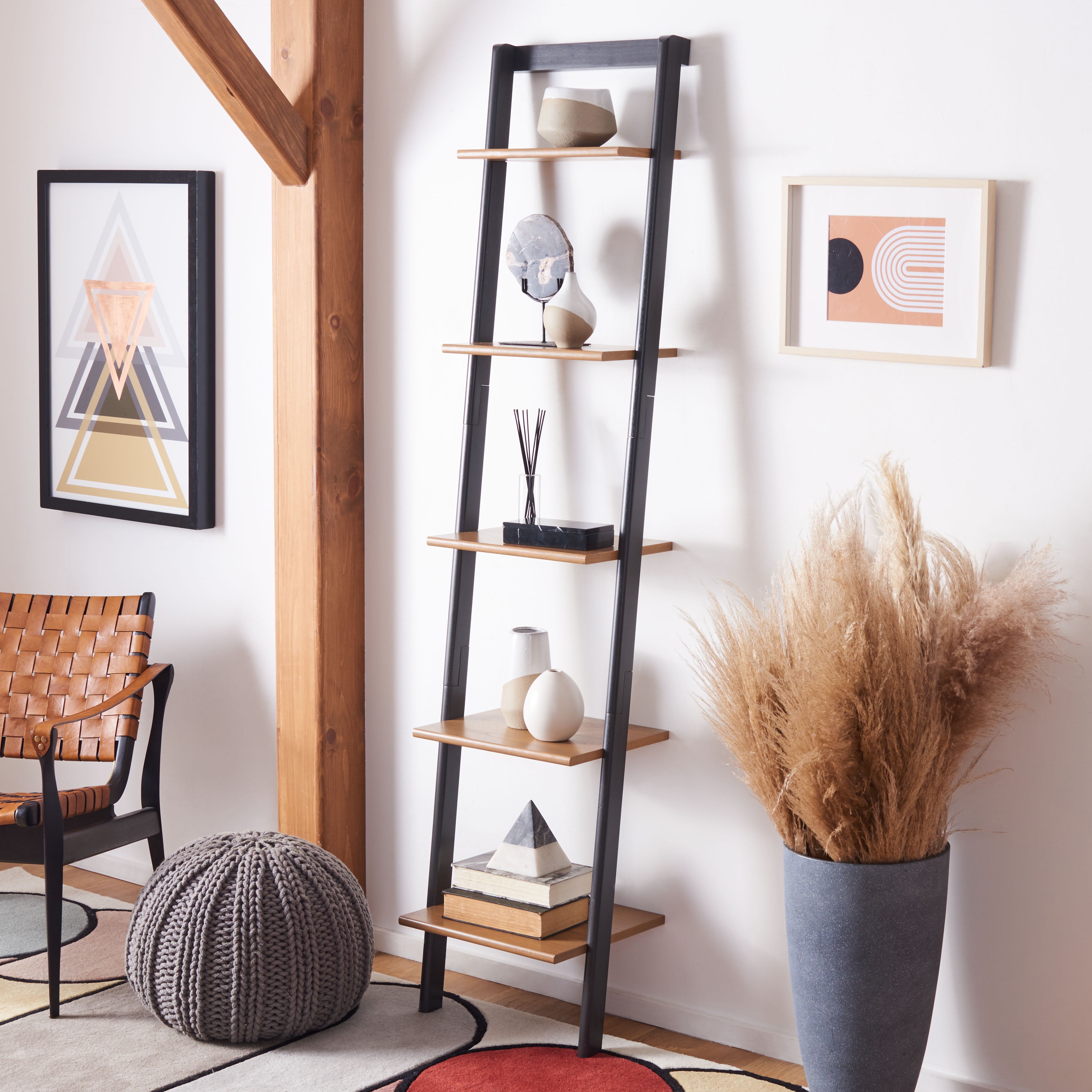 Allaire 5-Tier Natural/Charcoal Wood Ladder Etagere