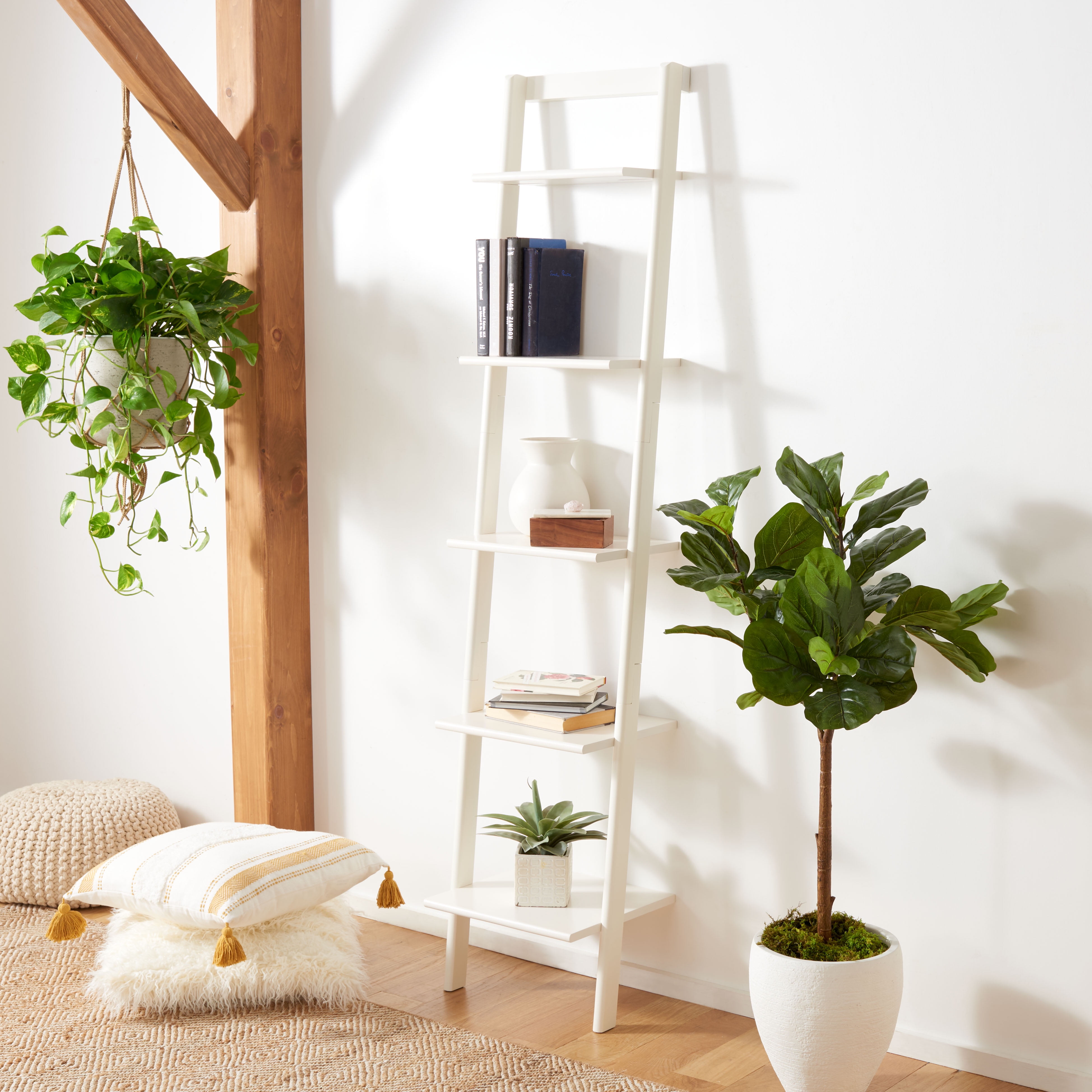 Modern Farmhouse White Mahogany 5-Tier Ladder Etagere