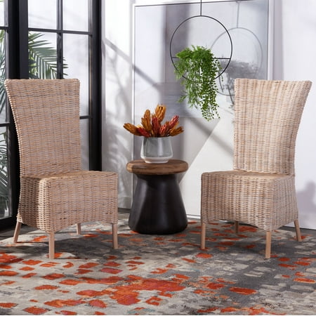 SAFAVIEH Allen Rattan Accent Chair, Natural White Wash, Set of 2