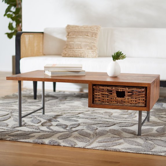 SAFAVIEH Allester 1 Rattan Drawer Coffee Table, Brown/Black