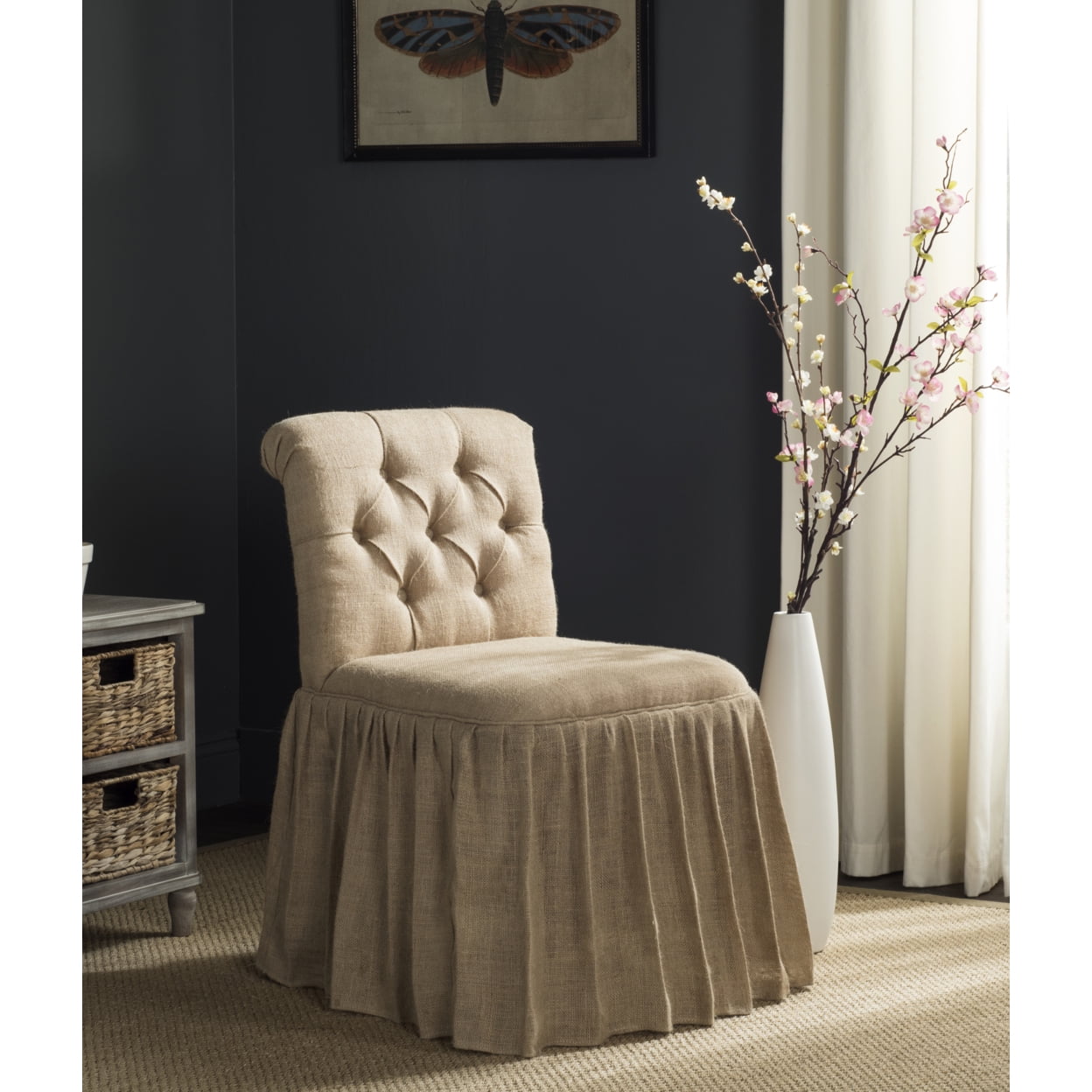 Allie Beige Linen Tufted Vanity Chair