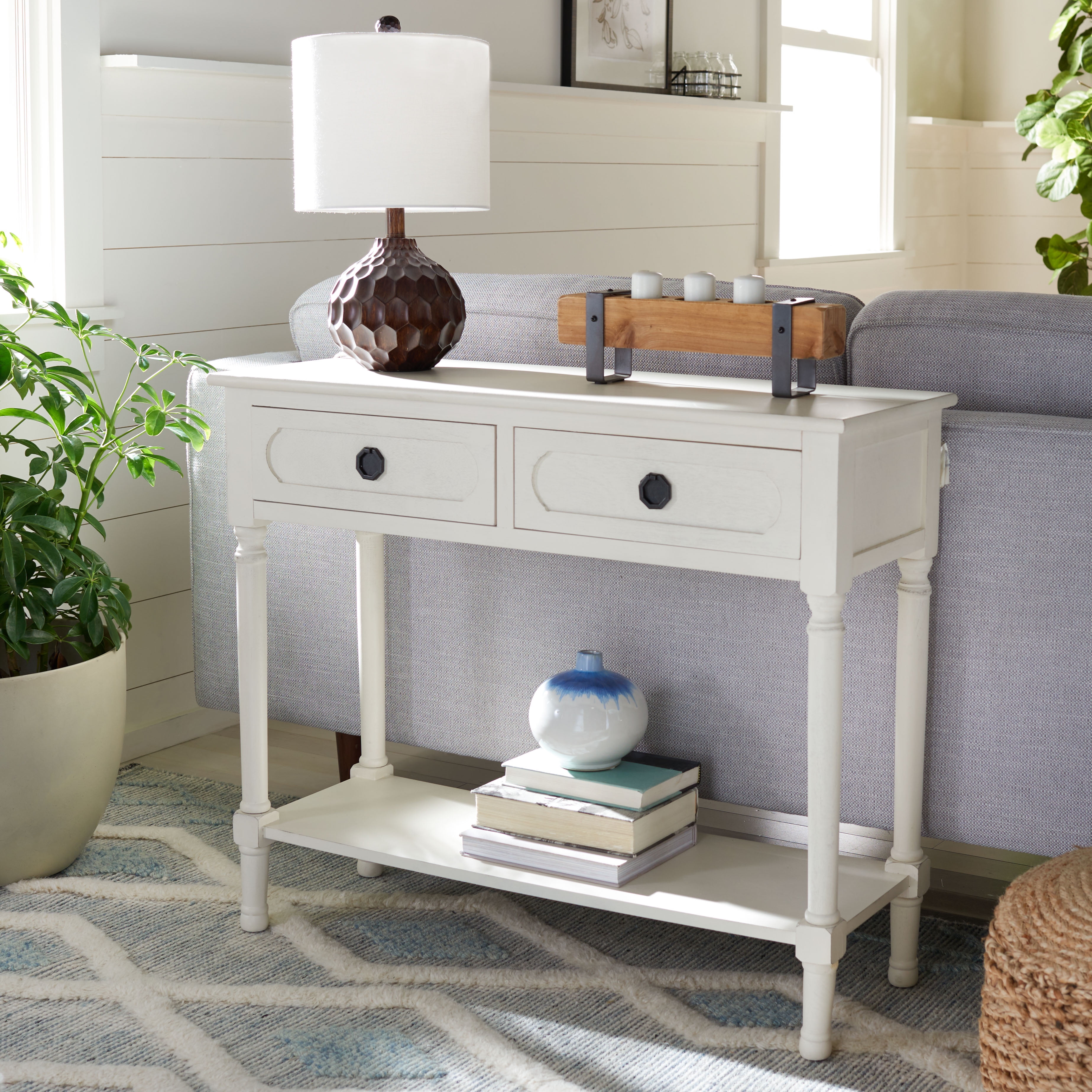 Allura Distressed White Wood 2-Drawer Console Table
