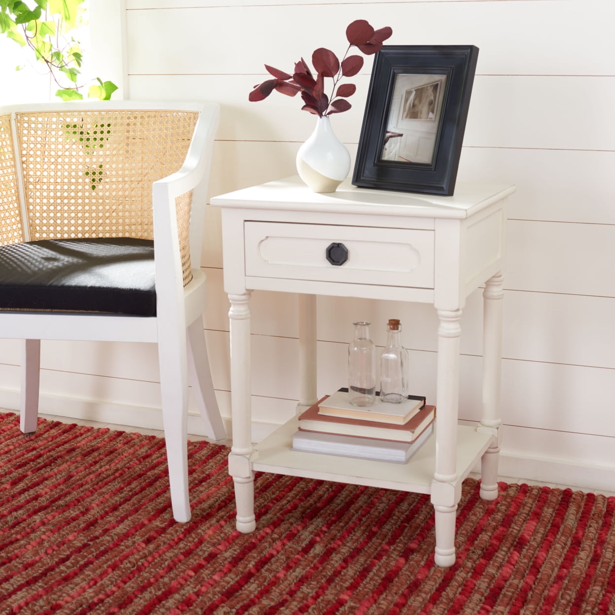 Allura Distressed White Wood 1-Drawer Accent Table