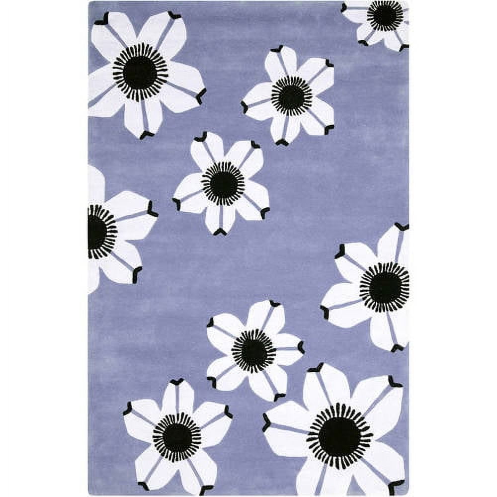 Blue Floral Hand-Tufted Wool 5' x 8' Area Rug