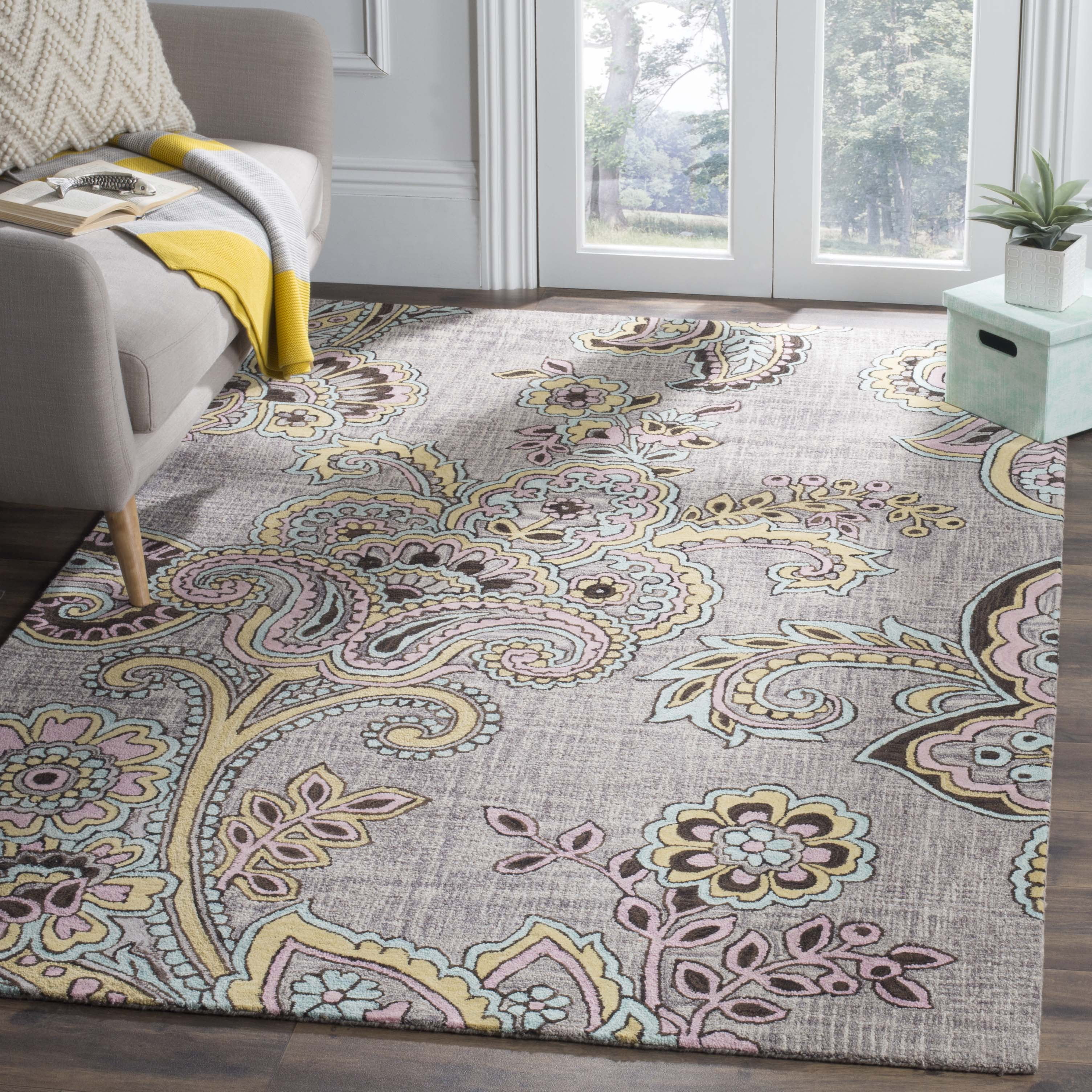 SAFAVIEH Allure Violet Floral Wool Area Rug, Grey/Multi, 5' x 8 ...
