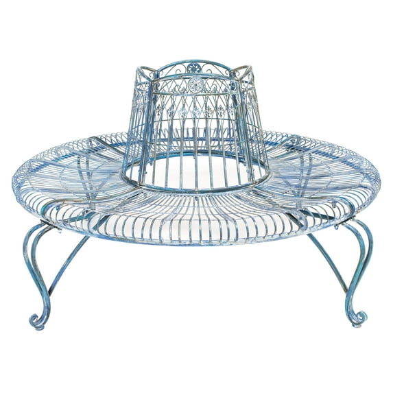 SAFAVIEH Ally Darling Outdoor Wrought Iron Tree Bench, Antique Blue