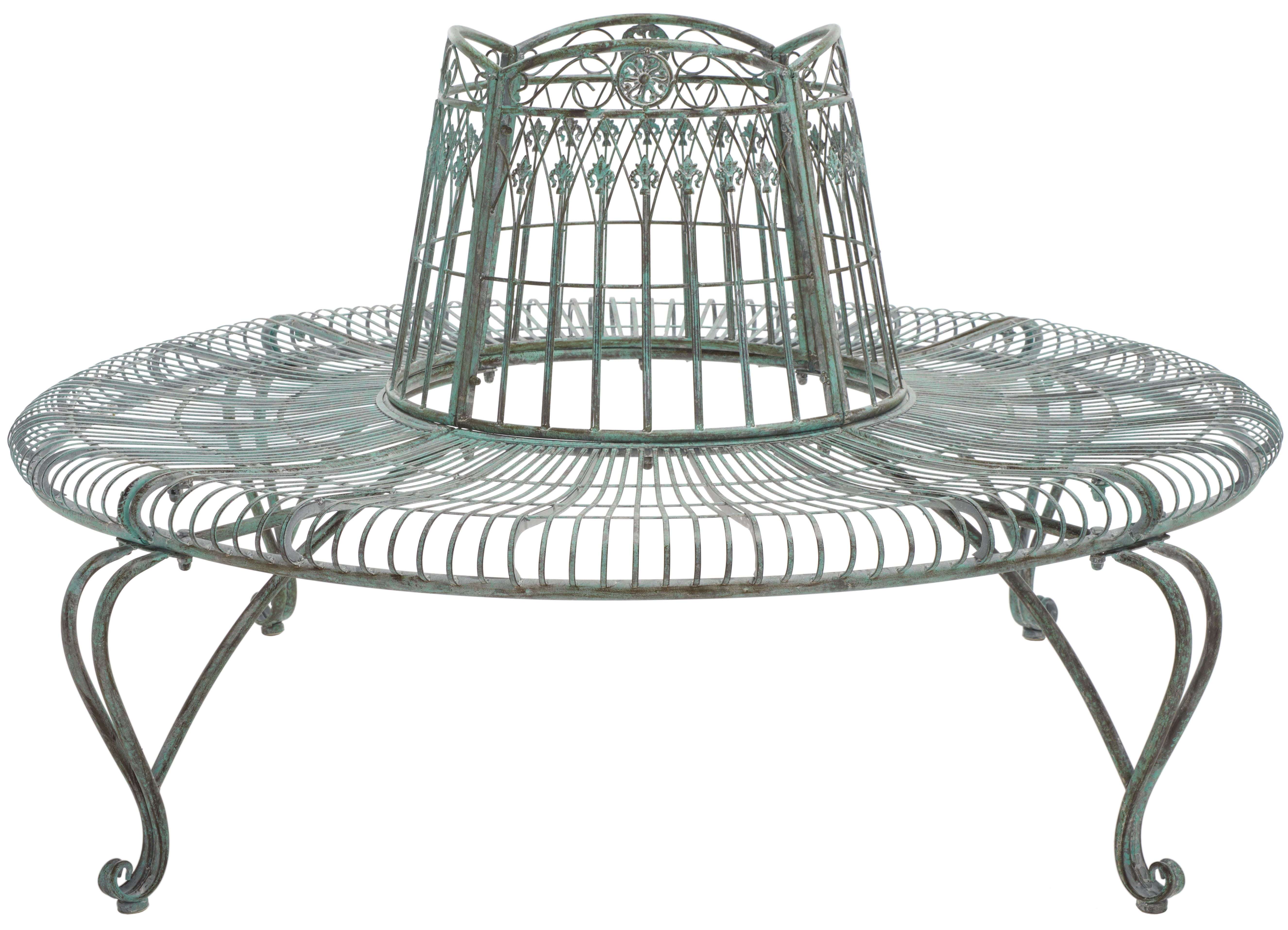 Antique Dark Green Wrought Iron Outdoor Tree Bench