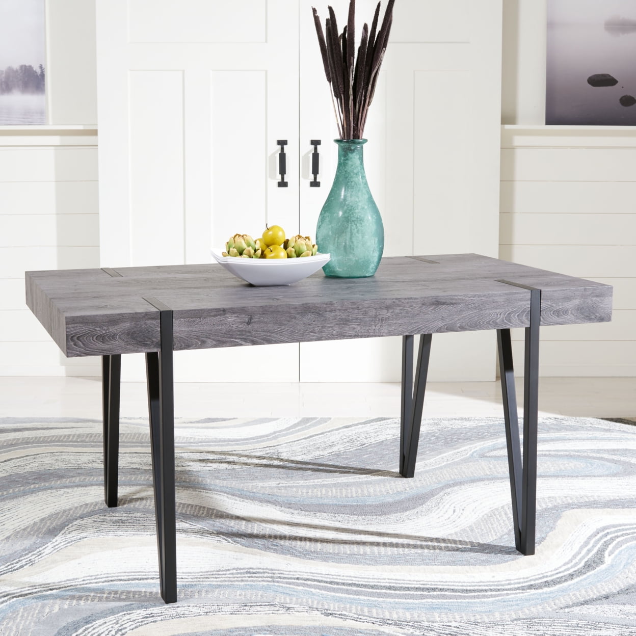 Alyssa Black Oak and Iron Mid-Century Modern Dining Table