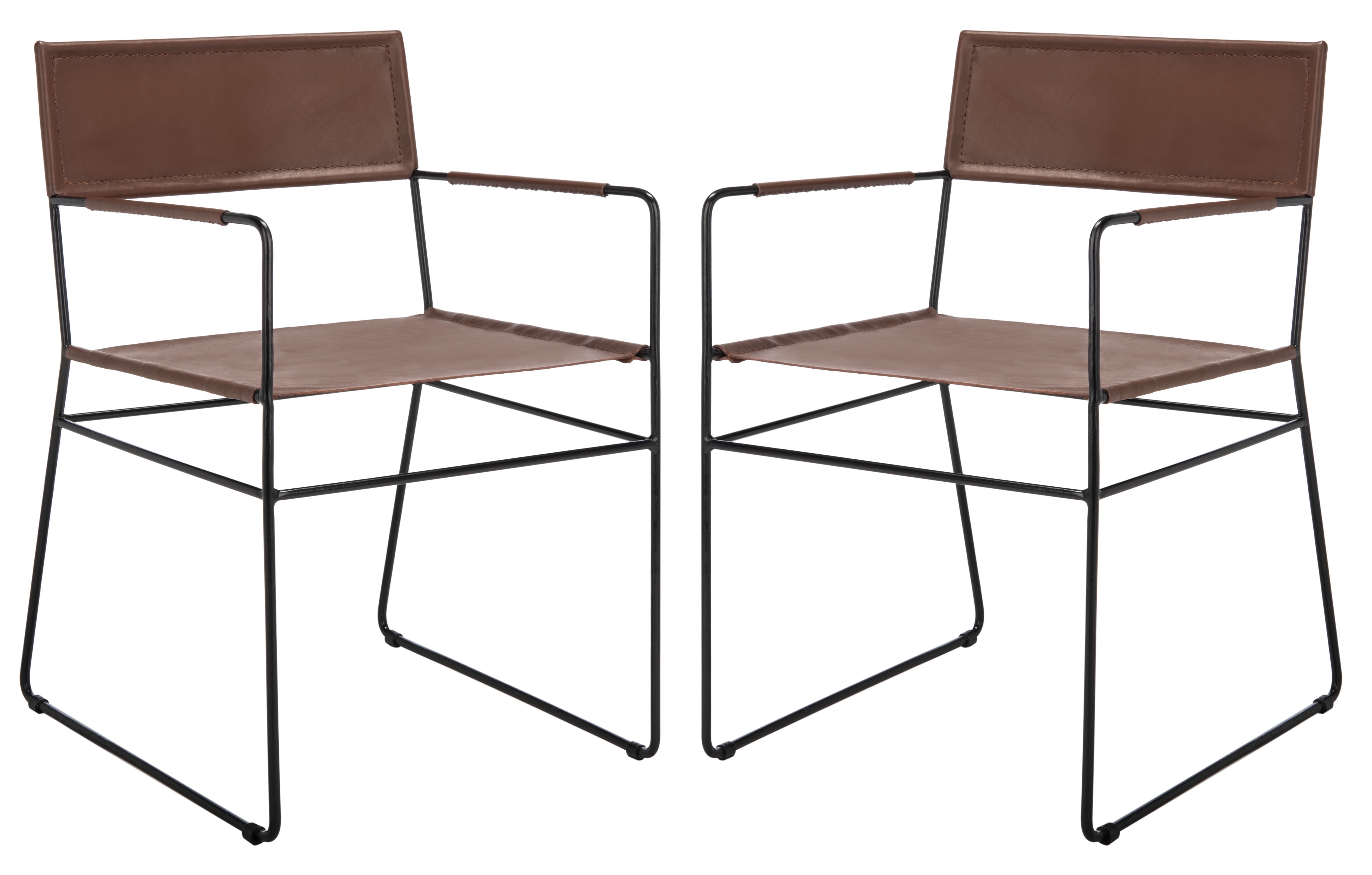 SAFAVIEH Alyx Glam Leather Solid Dining Armchair, Cognac/Black (Set of 2)