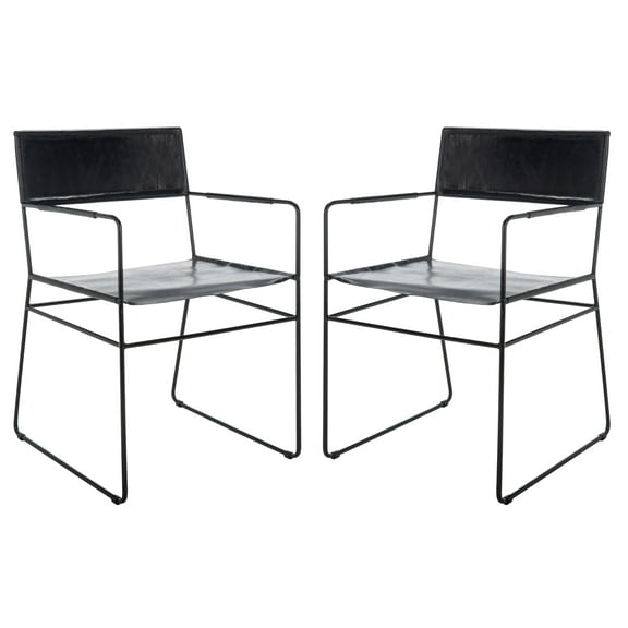 SAFAVIEH Alyx Scandinavian Leather Dining Chair, Black, Set of 2