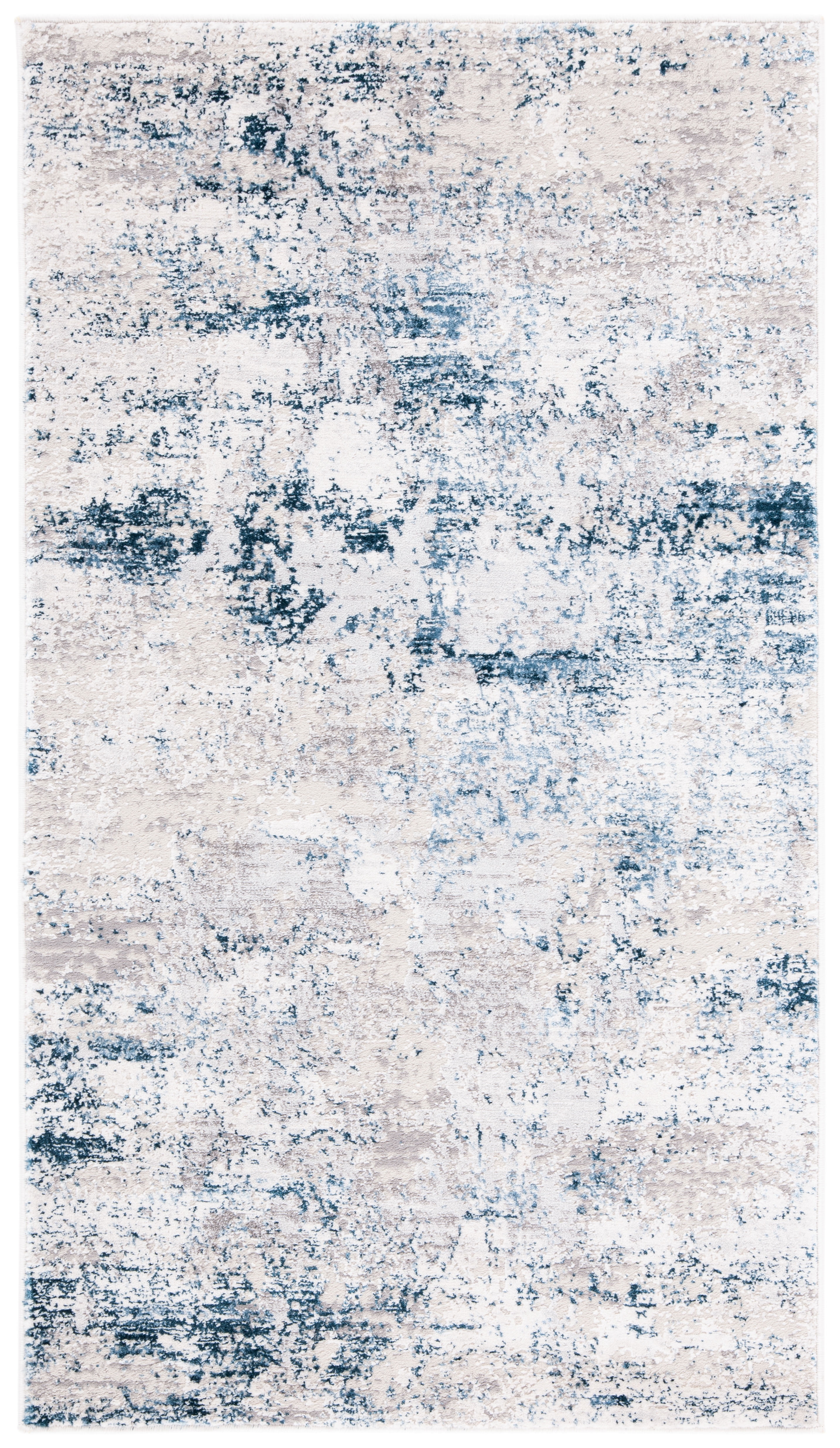 Cream and Navy Abstract Wool Synthetic Area Rug, 3' x 5'