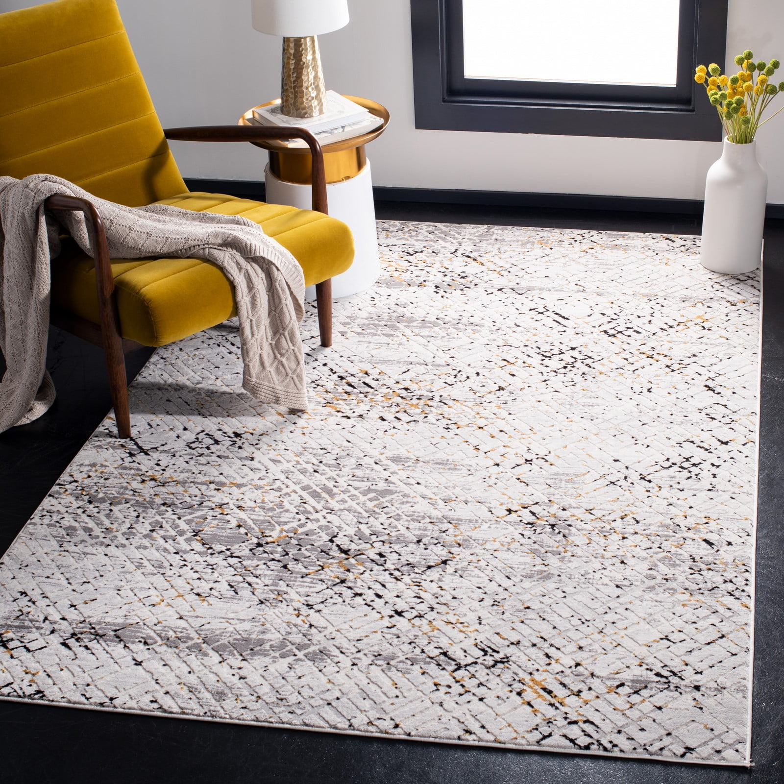 Cream and Charcoal Abstract Hand-knotted Rectangular Area Rug