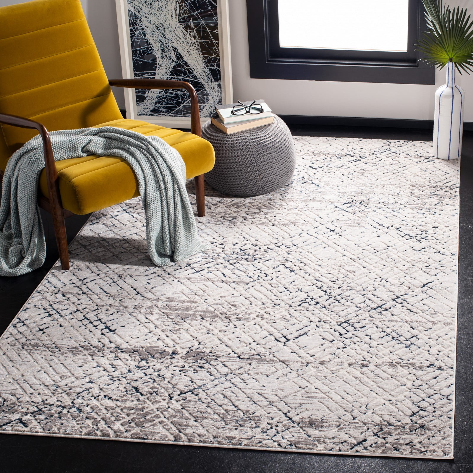Elysian Abstract Splendor 4' Square Area Rug in Tonal Grey
