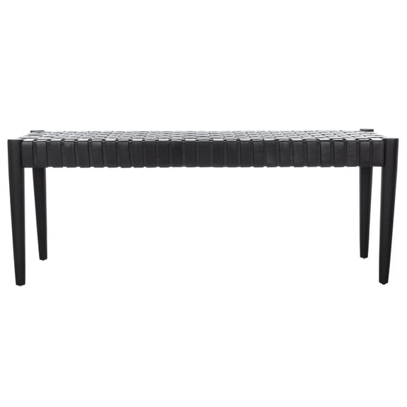 SAFAVIEH Amalia Coastal Black Faux Leather Entryway Bench (47.2 in. W x 15.7 in. D x 18.1 in. H)