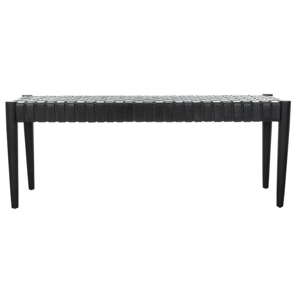 SAFAVIEH Amalia Coastal Black Faux Leather Entryway Bench (47.2 in. W x 15.7 in. D x 18.1 in. H)