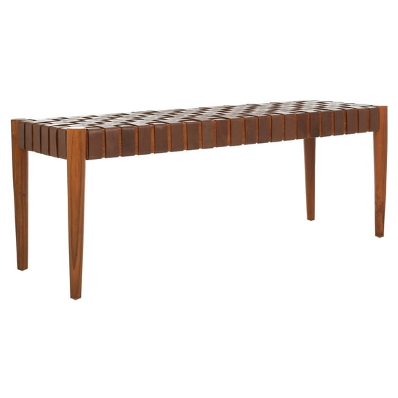 SAFAVIEH Amalia Contemporary Glam Leather Weave Bench, Cognac/Honey