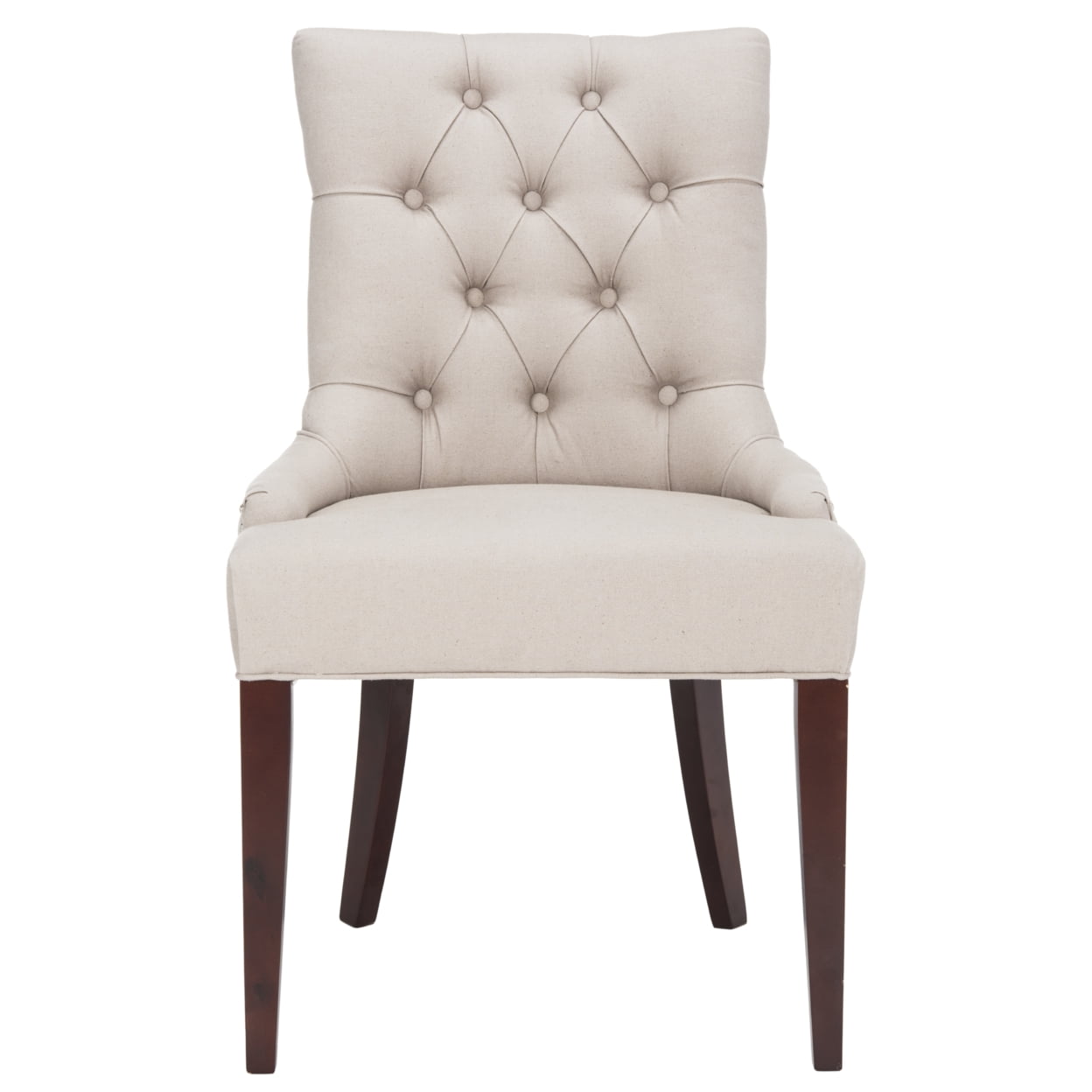 Taupe Linen Upholstered High Back Side Chair with Wood Legs