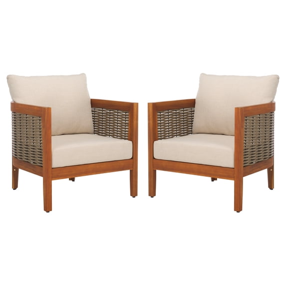 SAFAVIEH Amanda Acacia Wood Armchair, Natural/Taupe (Set of 2)