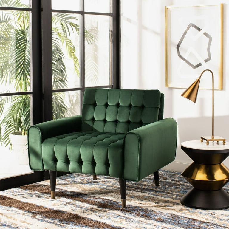 SAFAVIEH Amaris Mid Century Modern Tufted Accent Chair Forest Green Walmart