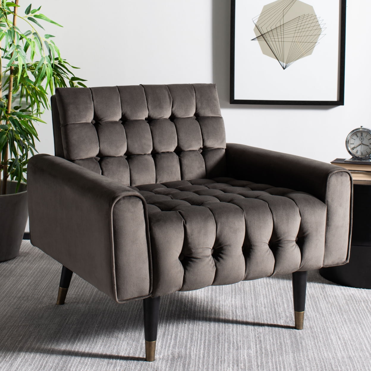 Shale Velvet Lawson Accent Chair with Black Wood Legs