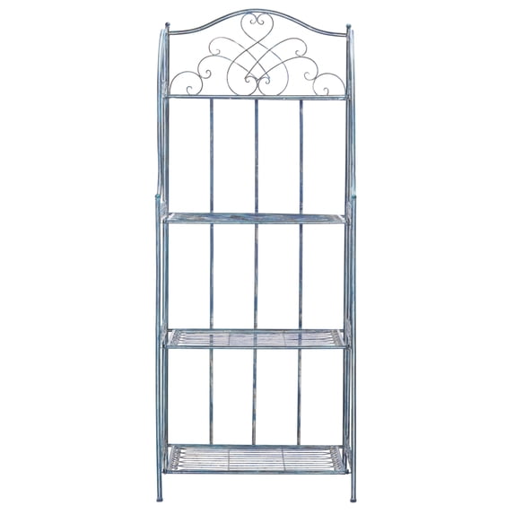 SAFAVIEH Amaris Outdoor Wrought Iron 4 Tier Bakers Rack, Antique Blue