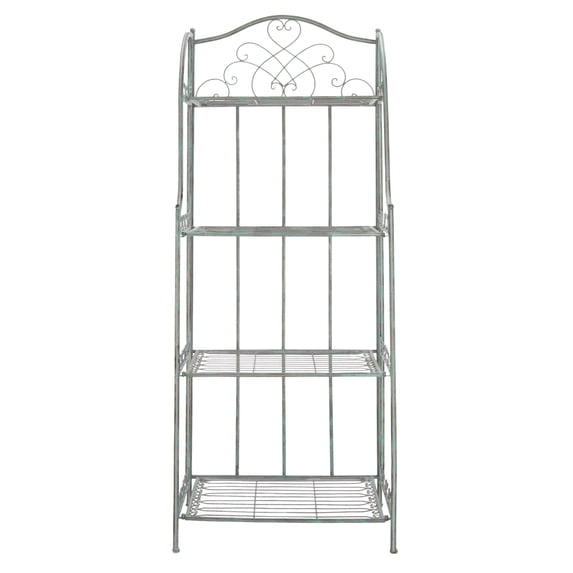 SAFAVIEH Amaris Outdoor Wrought Iron 4 Tier Bakers Rack, Antique Green