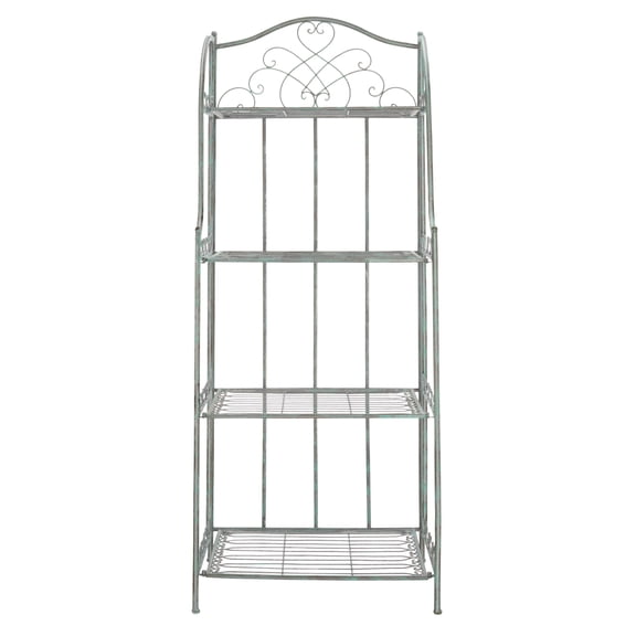 SAFAVIEH Amaris Outdoor Wrought Iron 4 Tier Bakers Rack, Antique Green
