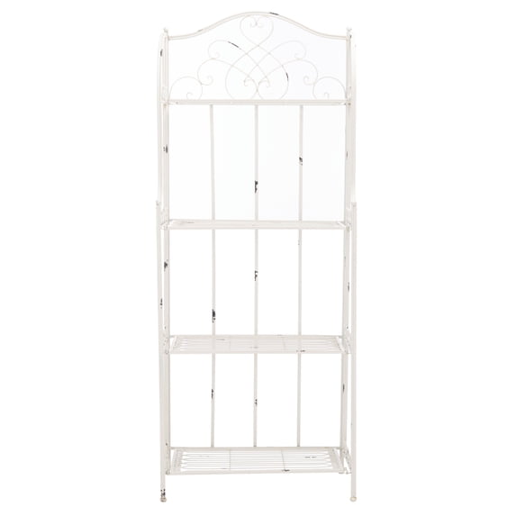 Safavieh Outdoor Collection Garage 4-Tiers Metal Dimensions: 14.5 in W x 13.4 in D x 63 in Storage Shelves, Total Capacity 50 lb, Shelf Capacity 12 lb, Antique White, 1 Pack