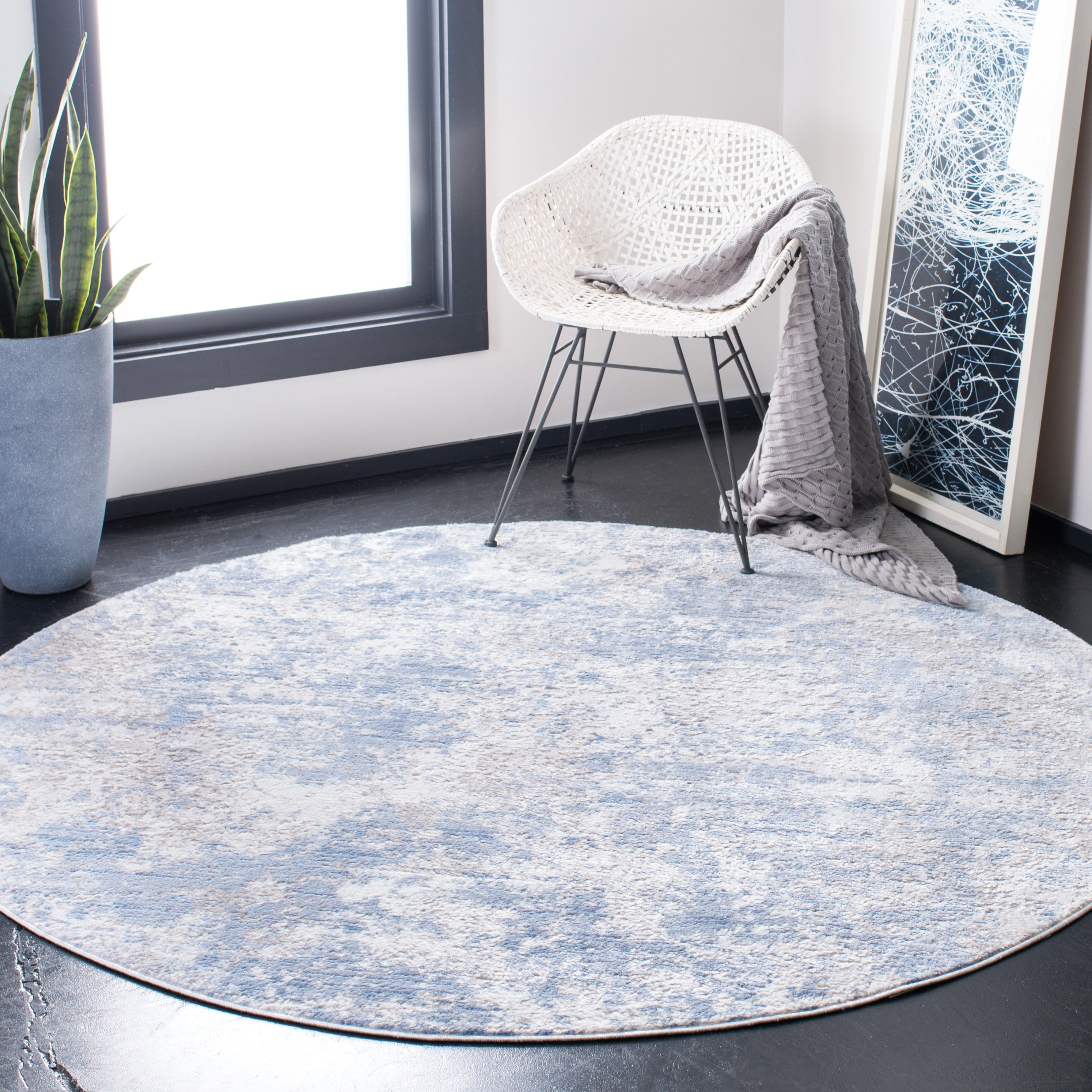 SAFAVIEH Amelia Alastar Abstract Distressed Area Rug, Gray/Blue, 12' x 12' Round