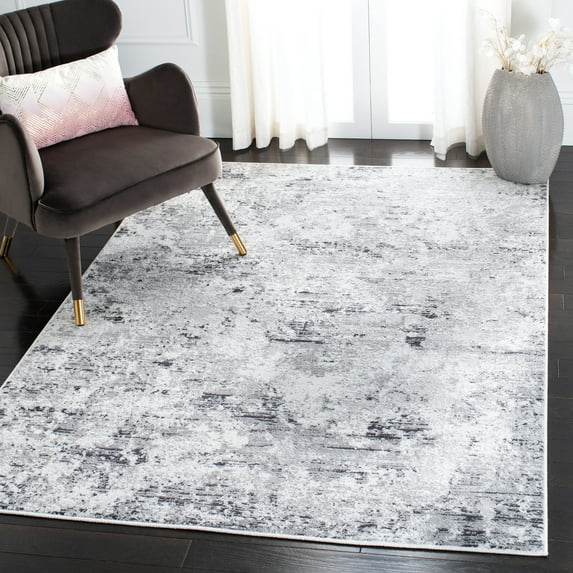 SAFAVIEH Amelia Alastar Abstract Distressed Area Rug, Gray/Ivory, 5'3" x 5'3" Square