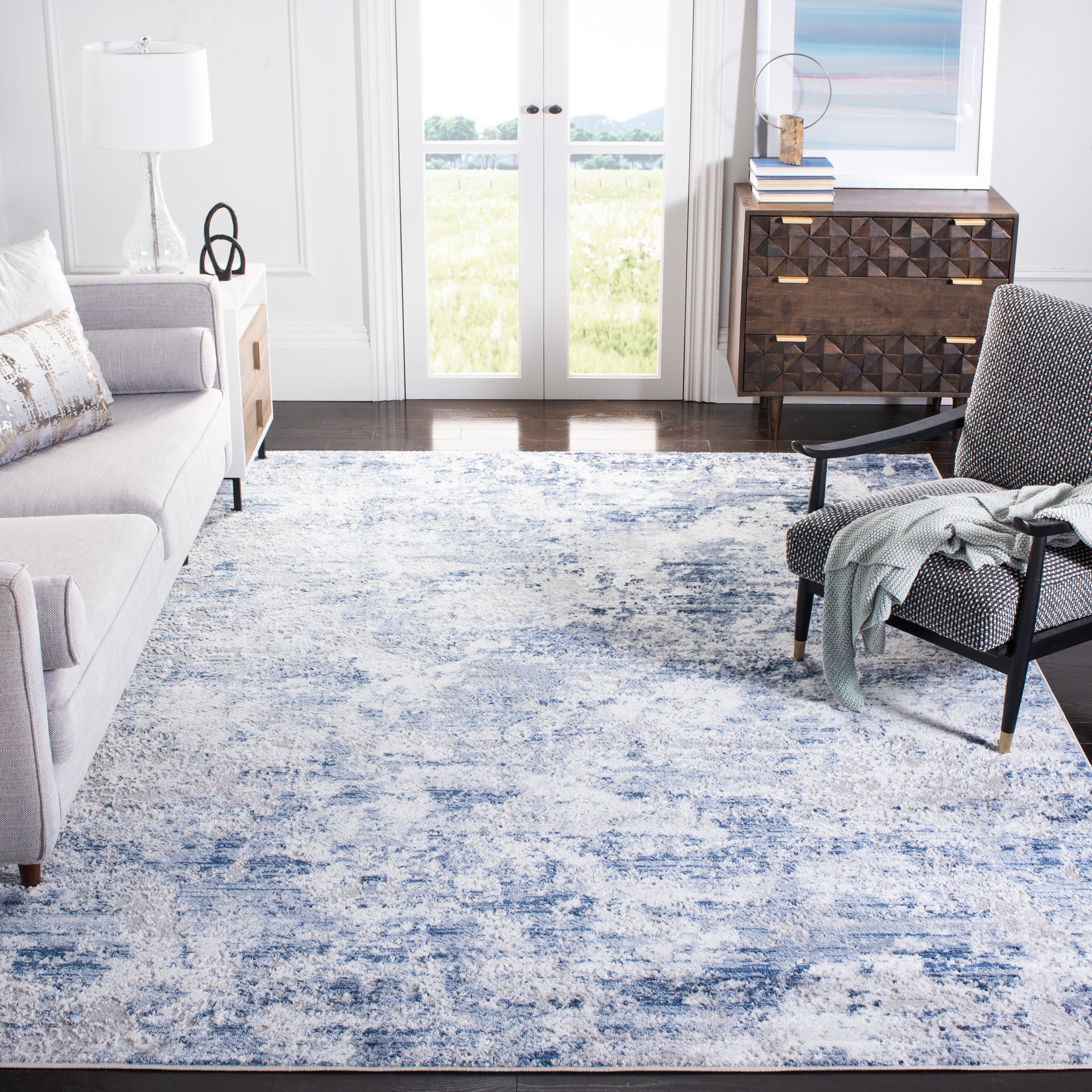 SAFAVIEH Amelia Alastar Abstract Distressed Area Rug, Navy/Gray, 10' x 14'