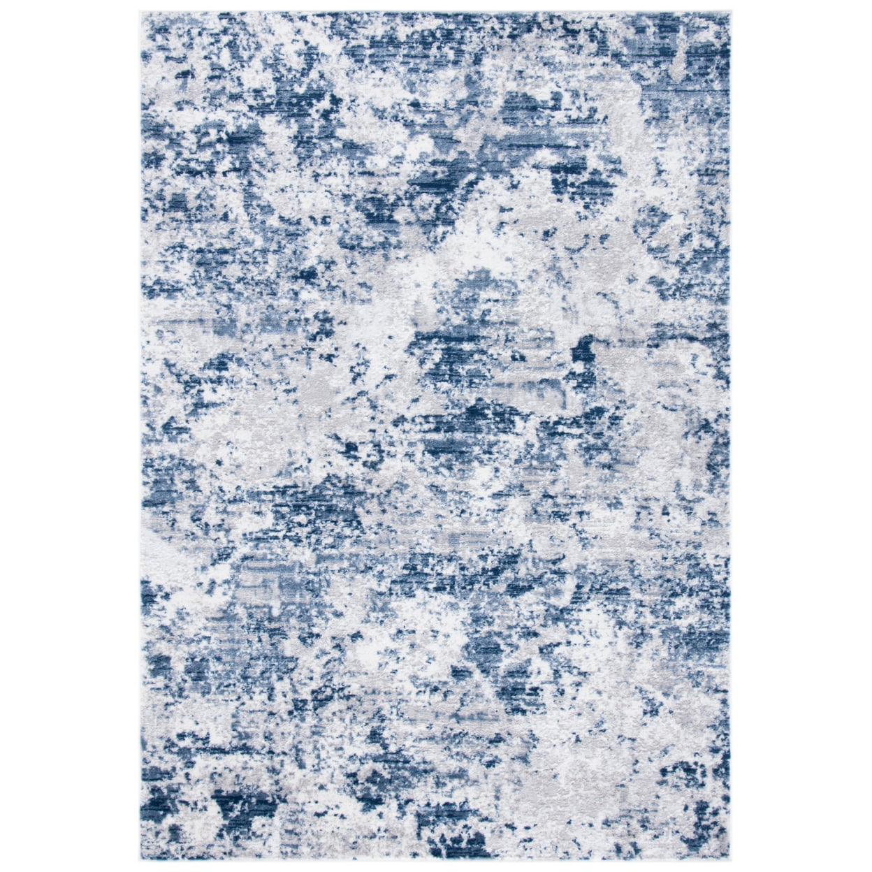 Navy and Grey Abstract Rectangular Synthetic Area Rug, 11' x 15'