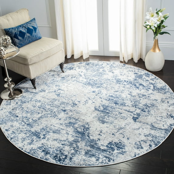 SAFAVIEH Amelia Alastar Abstract Distressed Area Rug, Navy/Gray, 5'3" x 5'3" Round