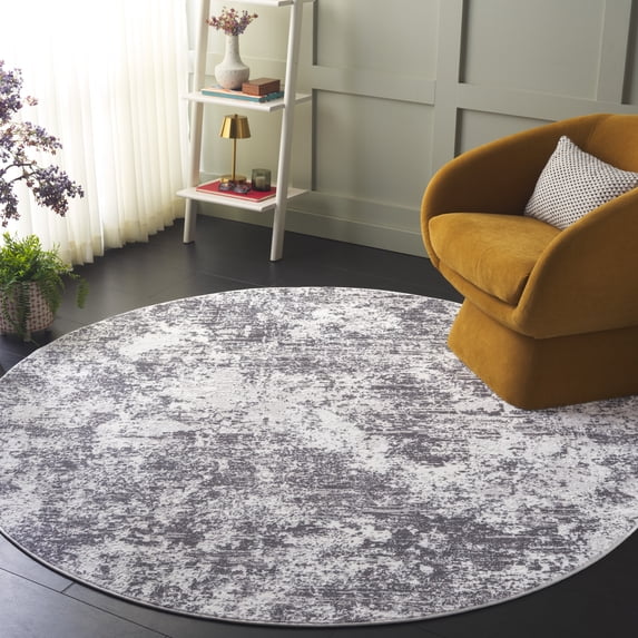SAFAVIEH Amelia Alastar Abstract Distressed Area Rug, Charcoal/Ivory, 6'7" x 6'7" Round