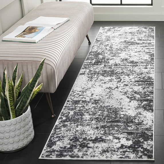 SAFAVIEH Amelia Alastar Abstract Distressed Runner Rug, Charcoal/Ivory, 2'2" x 10'