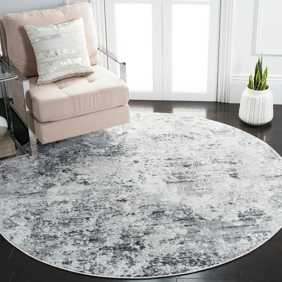 SAFAVIEH Amelia Alastar Abstract Distressed Area Rug, Gray/Ivory, 6'7" x 6'7" Round