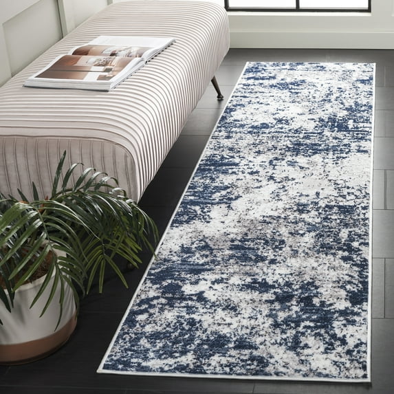 SAFAVIEH Amelia Alastar Abstract Distressed Runner Rug, Ivory/Navy, 2'2" x 8'