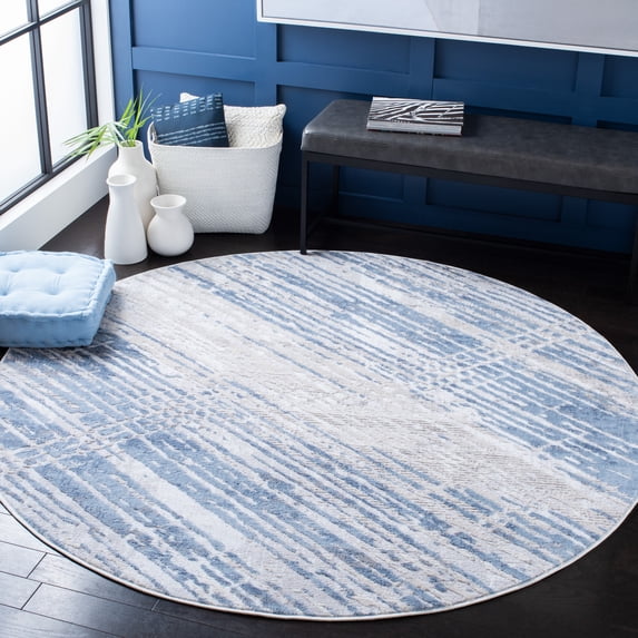 SAFAVIEH Amelia Aleah Striped Area Rug, Ivory/Gray, 6'7" x 6'7" Round