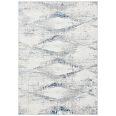 SAFAVIEH Amelia Amandy Distressed Trellis Diamonds Area Rug, Ivory/Blue, 5'5" x 7'7"