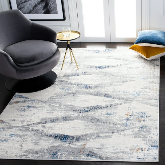 SAFAVIEH Amelia Amandy Geometric Area Rug, Ivory/Blue, 5'5" x 7'7"