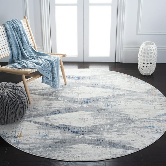 SAFAVIEH Amelia Amandy Geometric Area Rug, Ivory/Blue, 6'7" x 6'7" Round