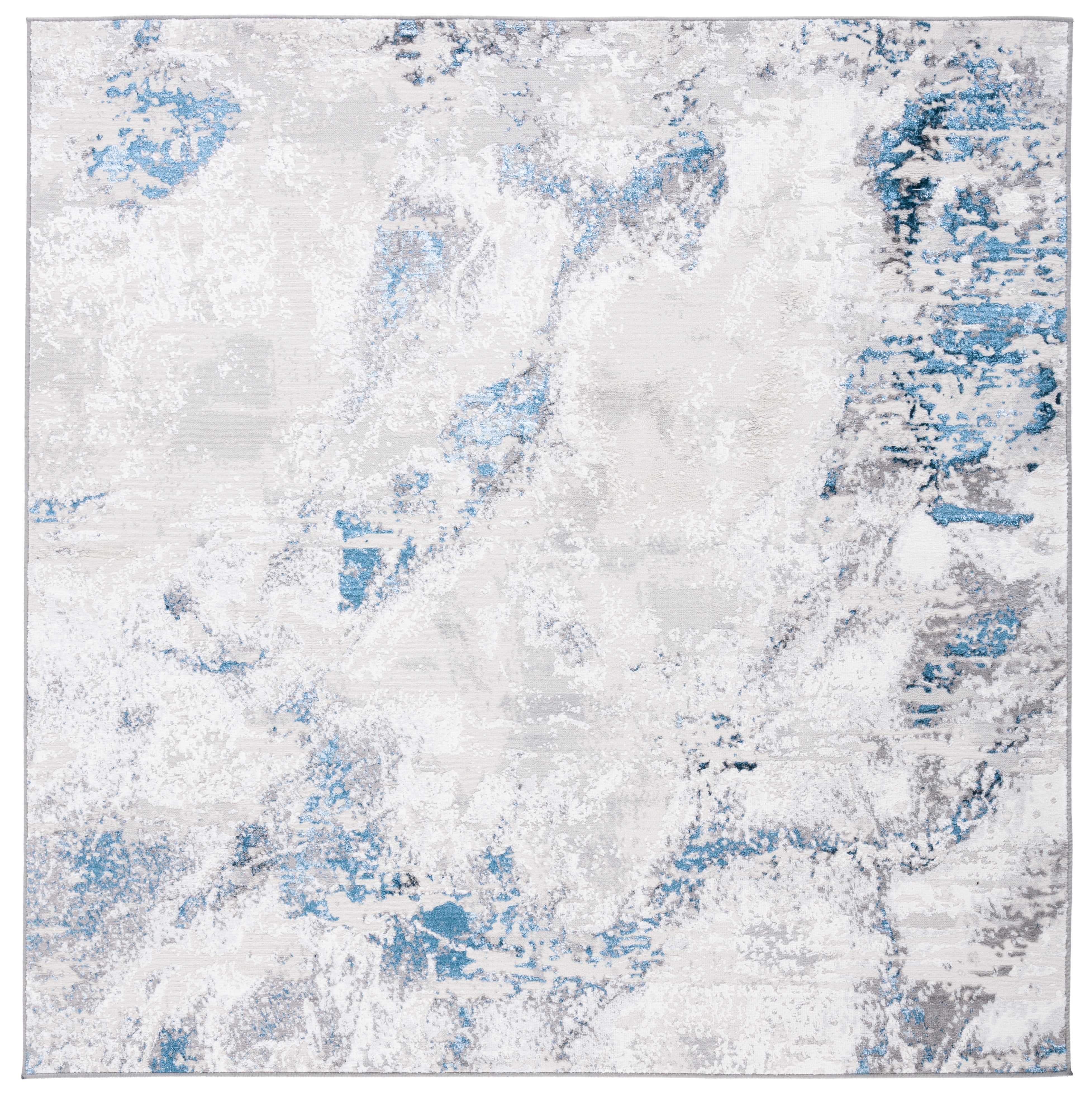 Amelia Grey and Blue Square Synthetic Area Rug