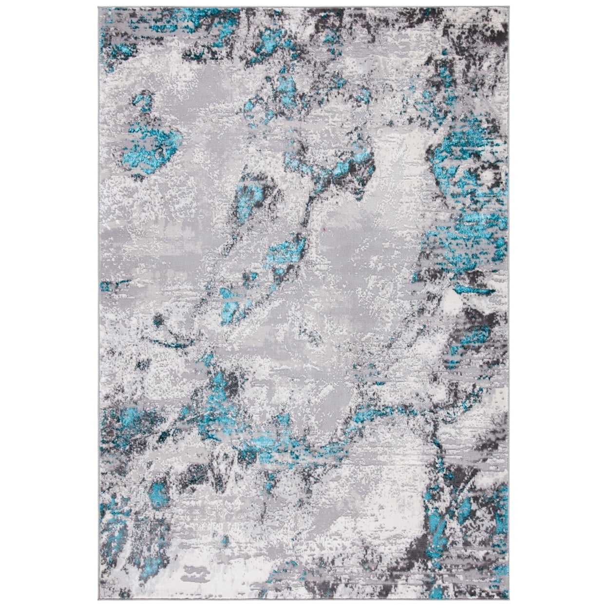 Gray and Turquoise Stain-Resistant Synthetic Area Rug