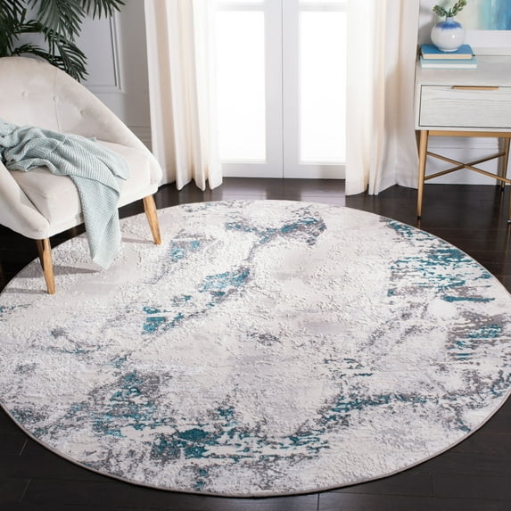 SAFAVIEH Amelia Ashley Abstract Area Rug, Gray/Turquoise, 6'7" x 6'7" Round